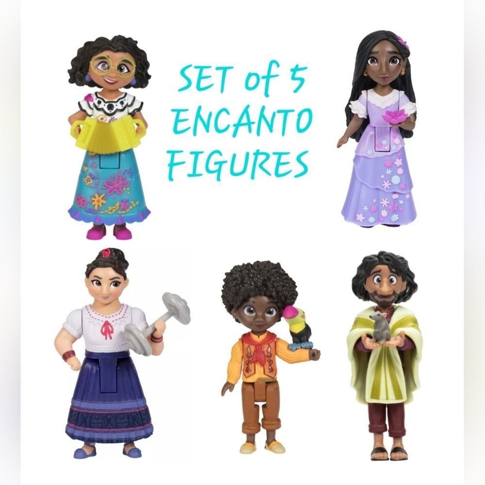 ⏳️🏋‍♀️🪗🌺🐯DISNEY Set of 5 Encanto Figures Mirabel Antonio Luisa Bruno Isabela